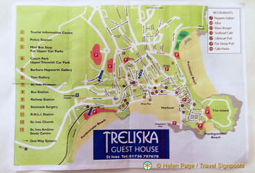 Map of St Ives provided by Treliska Guest House