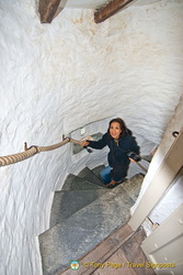 Me climbing the spiral staircase