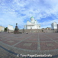 A fish-eye view of Tuomiokirko above the Senate Square