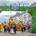 Bright green archway of the Christkindelsmärik 