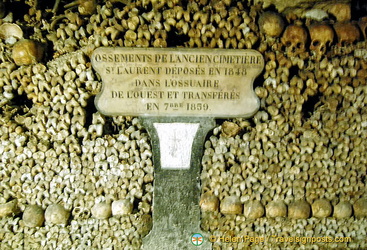 Bones from the old St Laurent cemetery deposited in the west ossuary in 1848 and transferred here on 7 Feb 1859