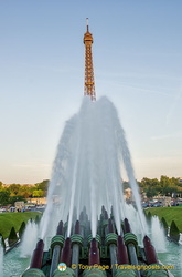 View of the Eiffel Tower from the water canons