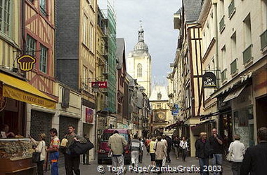 Rue du Gros Horloge is lined with smart shops and cafes [Rouen - France]