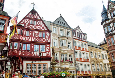 The beautiful timber-frame buildings in Bernkastel Marktplatz are homes to cafes, restaurants and wine taverns