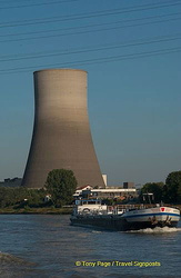 Power plant cooling tower along the Rhine