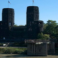 The dark Remagen Bridge towers 