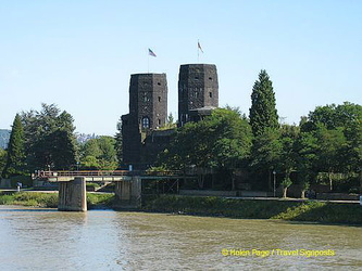Remagen bridge towers as viewed from a Rhine River Cruise