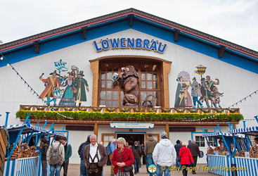 Lowenbrau tent with its roaring lion