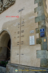 Flood levels marked on the Town Hall wall