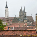 View of St Jakobskirche twin spires and the white town hall tower
