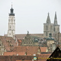 View of St Jakobskirche twin spires and the white town hall tower