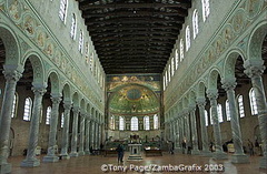 Numerous marble sarcophagi (from 5th to the 8th century) stand in the two aisles