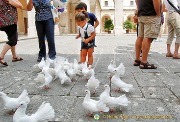 Kids enjoying feeding the fantail doves