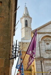 View of the tower of the Pienza duomo