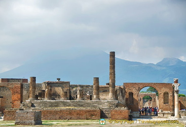 Looking towards the Temple of Jupiter with Vesuvius in the background