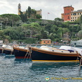 View of Portofino marina with San Giorgio church on the hill
