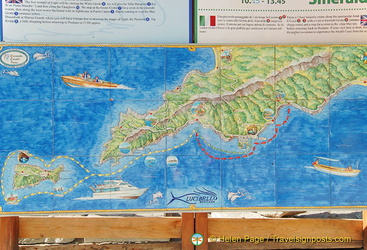 Map of boat trip from Positano to Capri