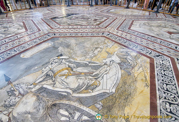 Part of the 56 panels of inlaid marble mosaic