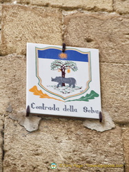 Contrada della Selva emblem has a rhinoceros at the foot of an oak tree