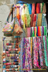 Colourful scarfs and bags