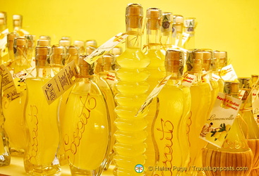 Various shapes of limoncello bottles