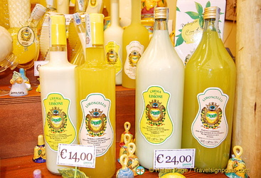 Bottles of limoncello and crema di limoni