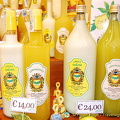 Bottles of limoncello and crema di limoni
