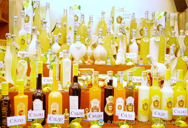 Bottles of limoncello and other liqueurs