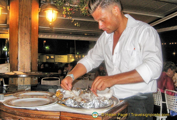 Tony's fish being de-boned at our table