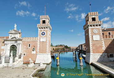 The 16th century towers guarding the entrance to the Arsenale