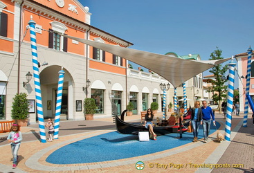 A gondola is part of the Venetian architecture of the Noventa outlet
