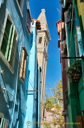 View of Burano's leaning bell tower