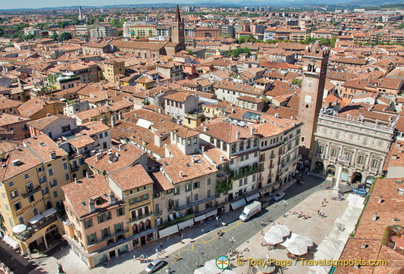 Aerial view of Piazza Erbe and Verona city