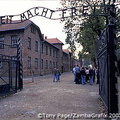 Arbeit macht frei sign at the gate of Auschwitz I camp