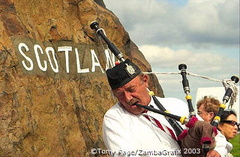Scottish piper on the Scotland/England border