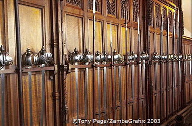 Collection of armour and weapons in the Great Hall 