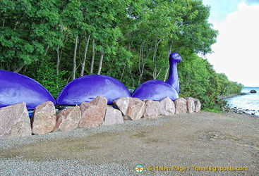 A fluorescent purple Loch Ness Monster