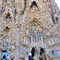 The three doorways of the Nativity facade representing Hope, Charity and Faith and the elaborate sculptures above them