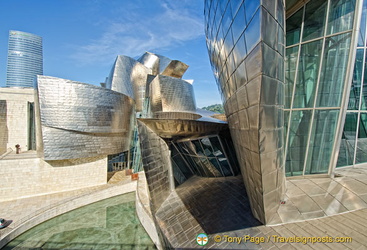 Guggenheim Bilbao: The Guggenheim's exterior is covered in glass, titanium and limestone.