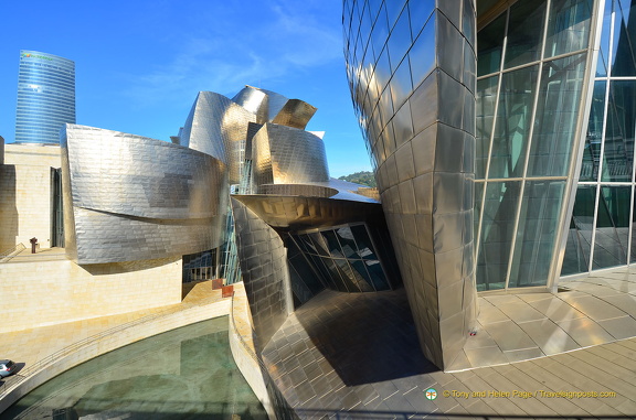 Guggenheim Bilbao: The Guggenheim's exterior is covered in glass, titanium and limestone.