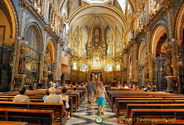 The rich enamelled Montserrat basilica altar with paintings by Catalan artists.