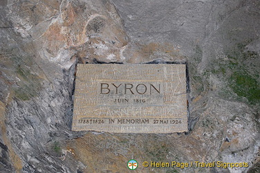 Memorial to Lord Byron who lived by Lake Geneva from 1816 to 1824.