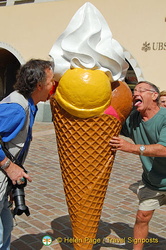 Having ice-cream in St. Moritz
