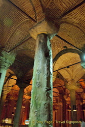 A variety of engravings on the columns of the Basilica Cistern