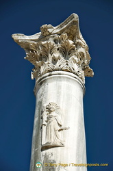 Close-up of column with engraving on it