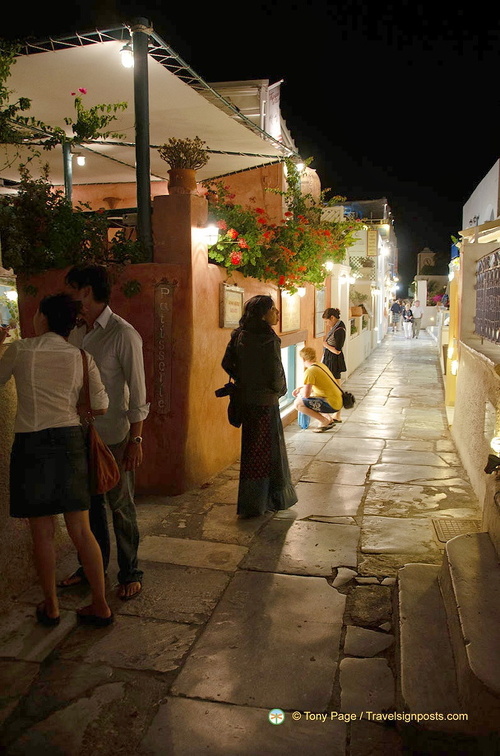 Santorini Restaurant-lined street