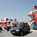 Vehicles offload at Santorini-Port 
