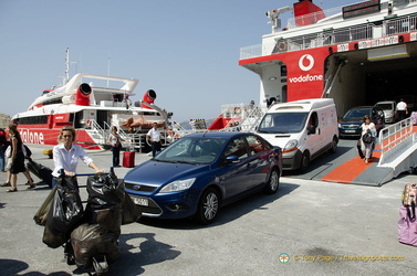 Vehicles offloading at Santorini-Port 