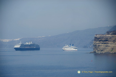 Cruise ship and ferry at Santorini-Port 