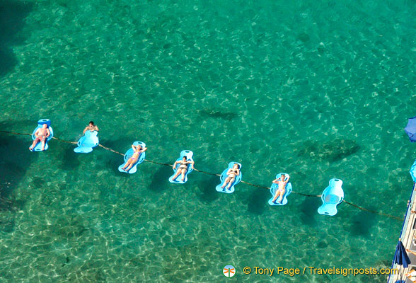 Floating sun beds at the Marameo Beach